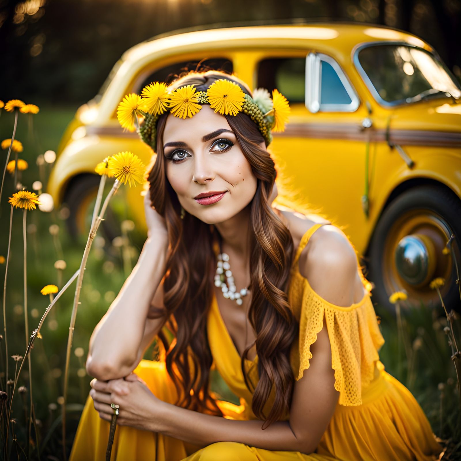 Hippie Woman in Yellow Dress, Professional Photography