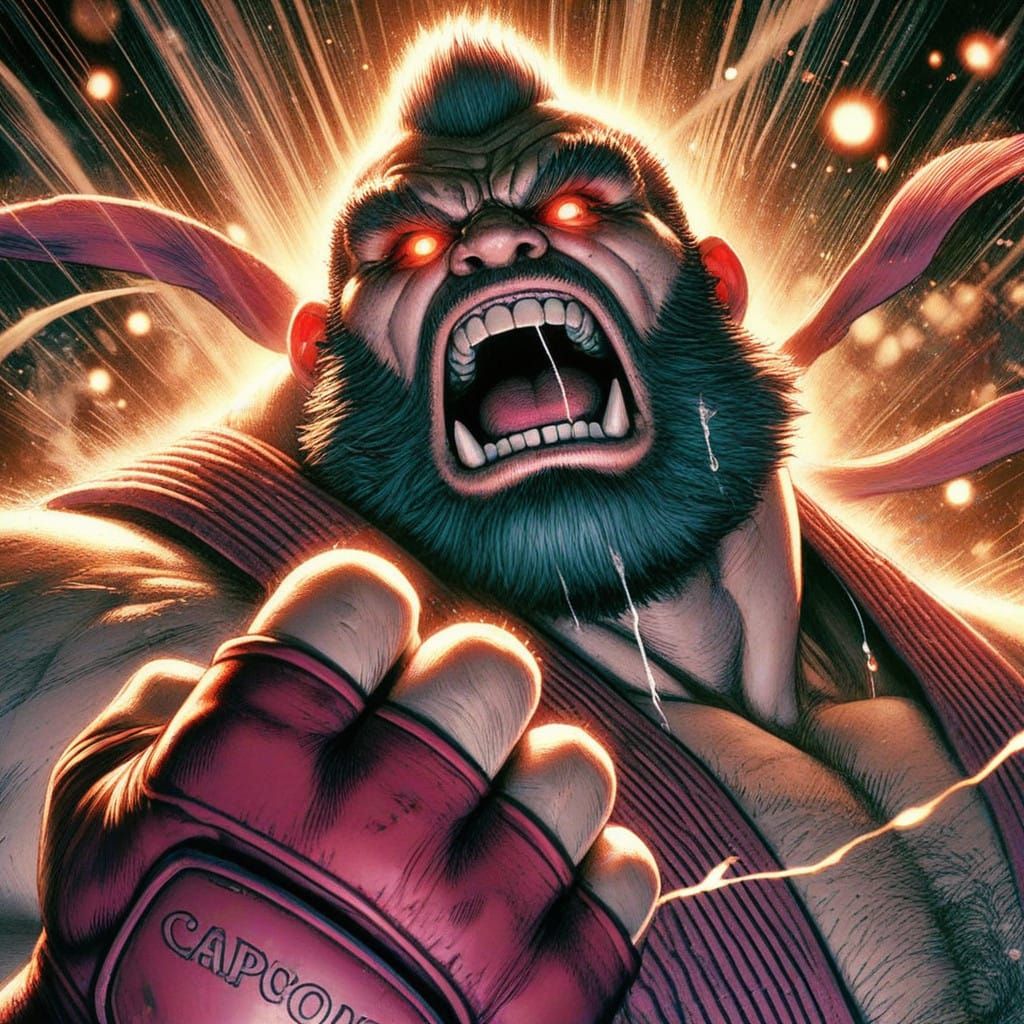 Vibrant Anime Zangief Illustration in Hyper-Realistic Style