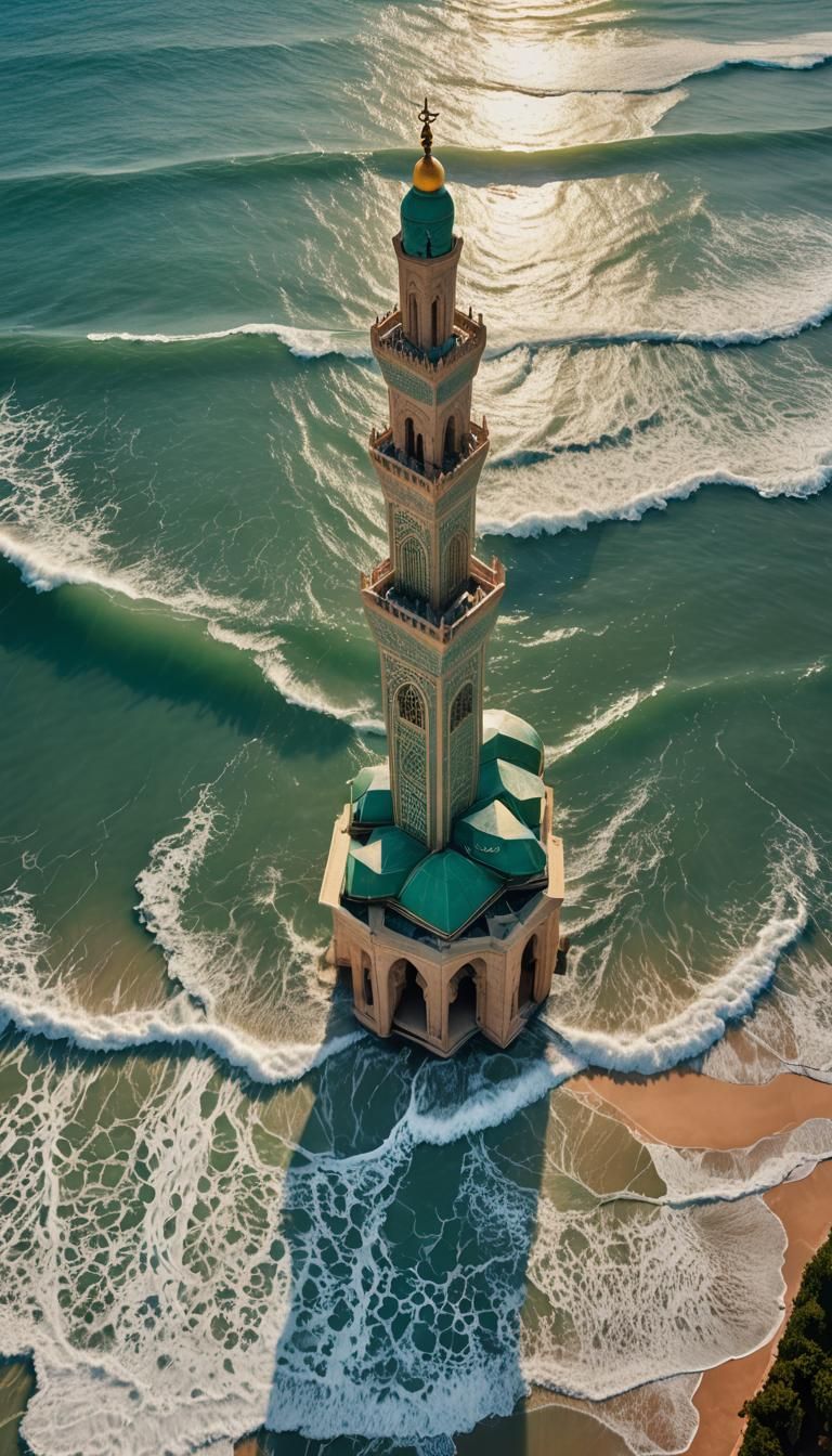 Hassan II Mosque at Sunset: Vibrant Oil Painting