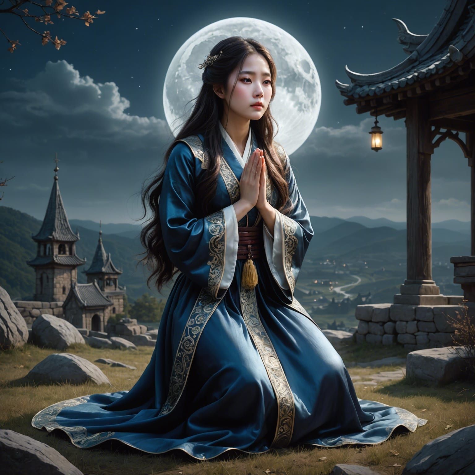 Korean Woman in Medieval Clothes, Digital Art