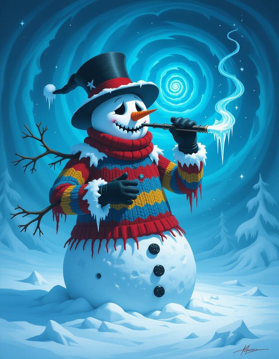 Zombie Snowman Plays Icicle Harmonica in Surreal Vortex