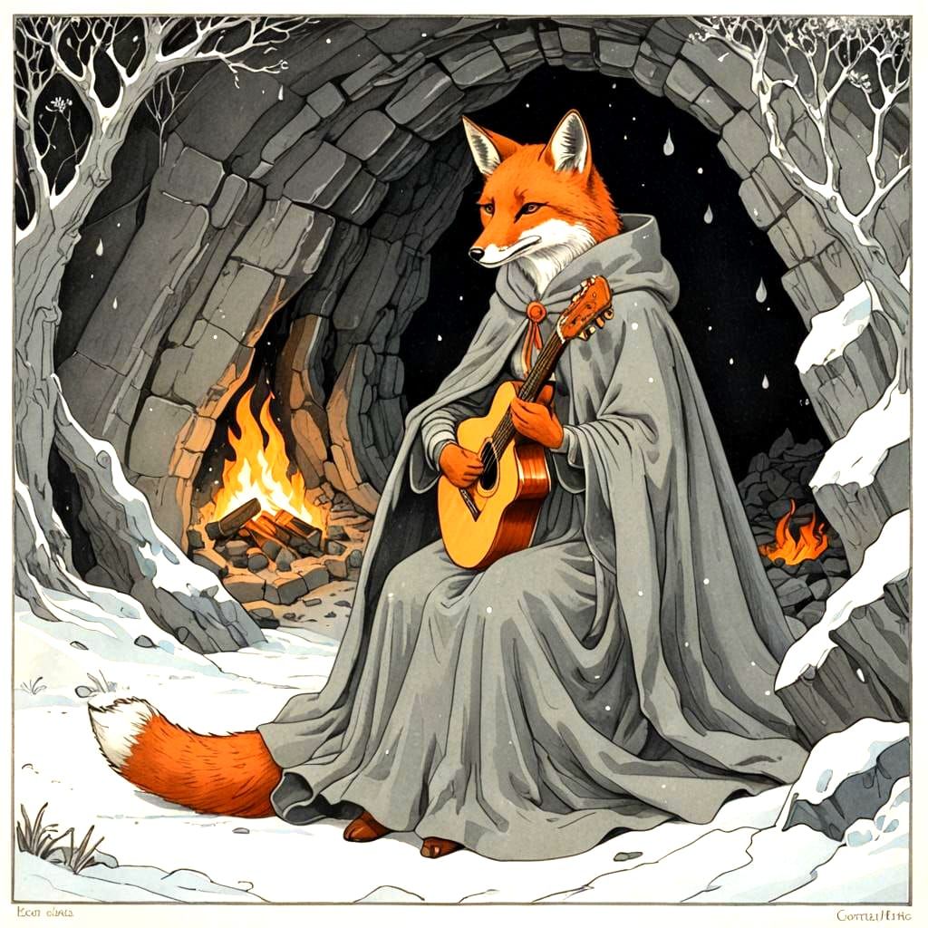 Fox Lady Finds Guitar in Snowy Cave