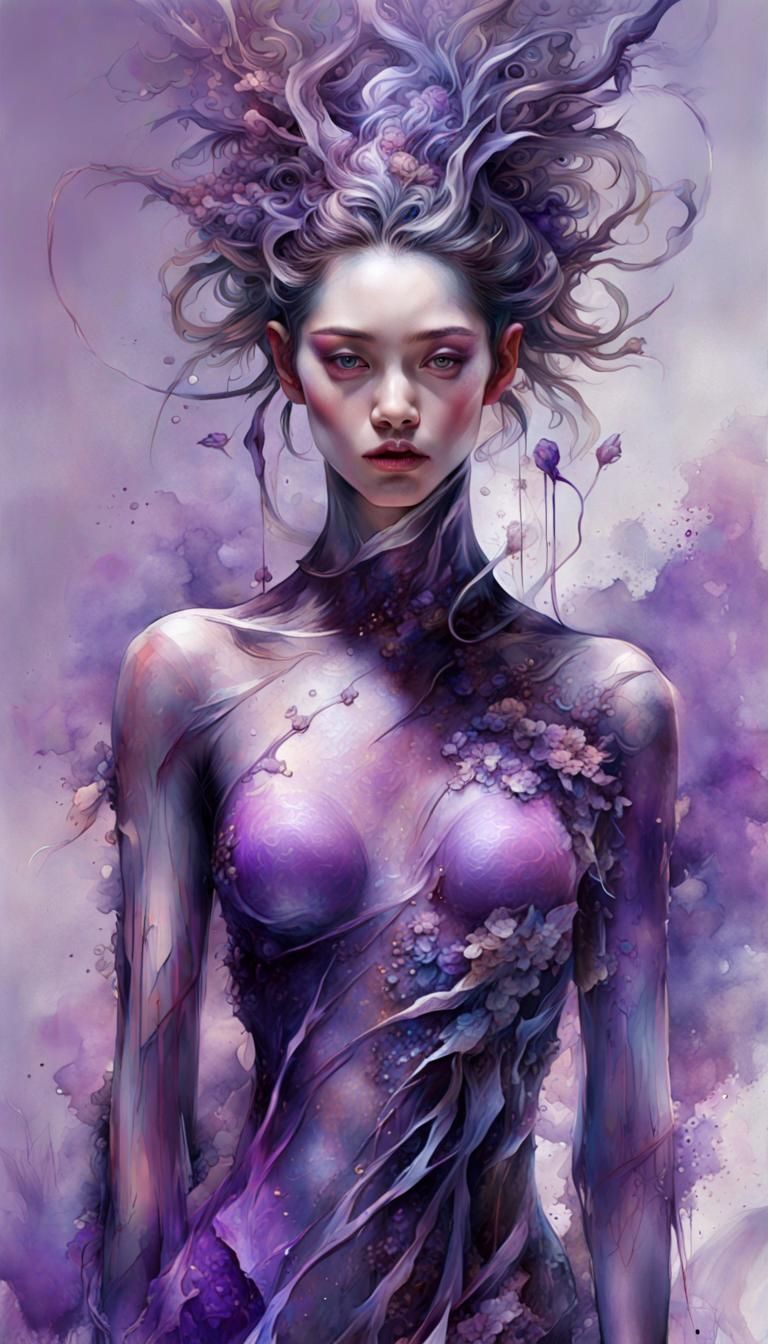 Elegant Purple Zombie Portrait in Digital Art Style