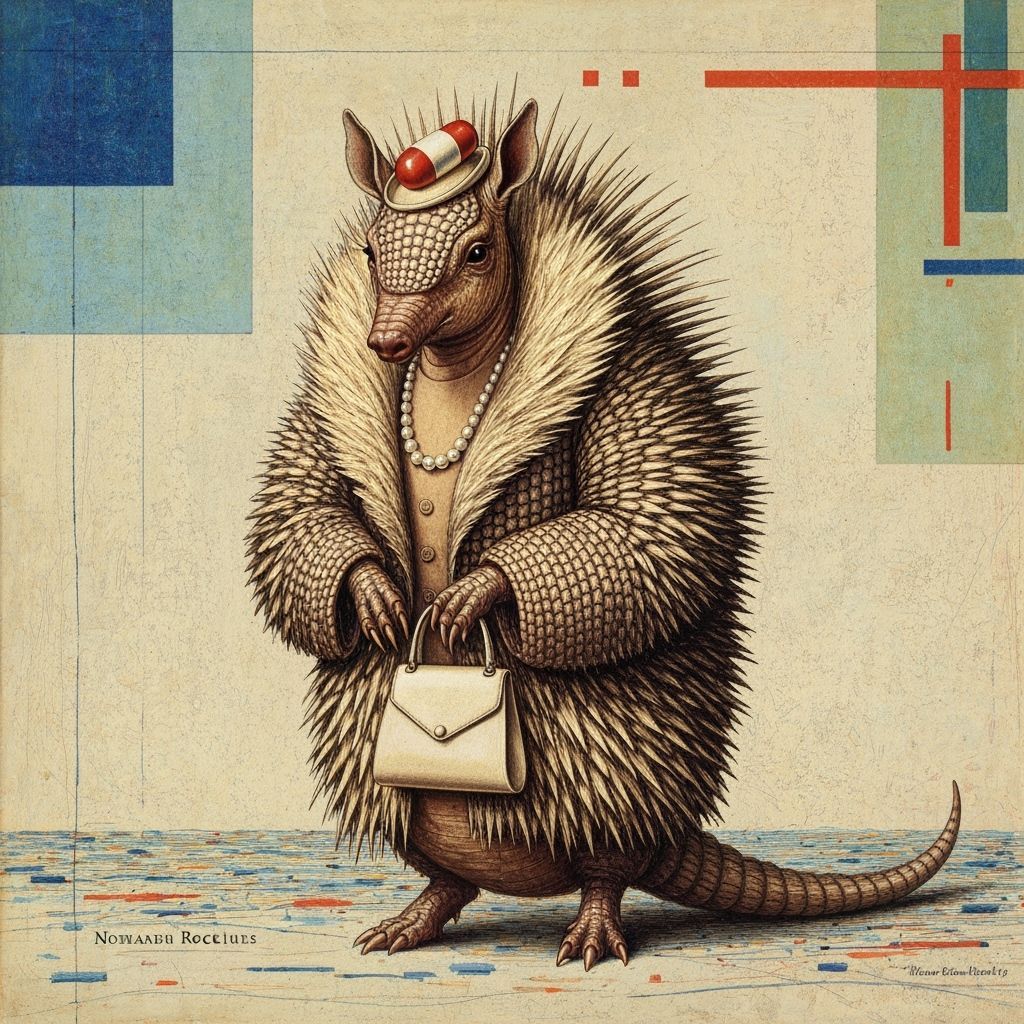Armadillo Dressed in Porcupine Coat, Norman Rockwell Style