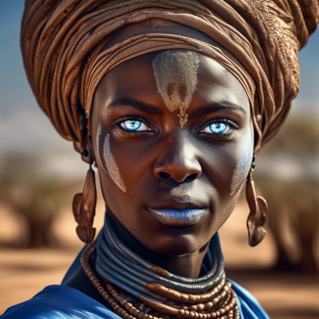 Majestic Sudanese Deity in Hyperrealistic Savannah Portrait