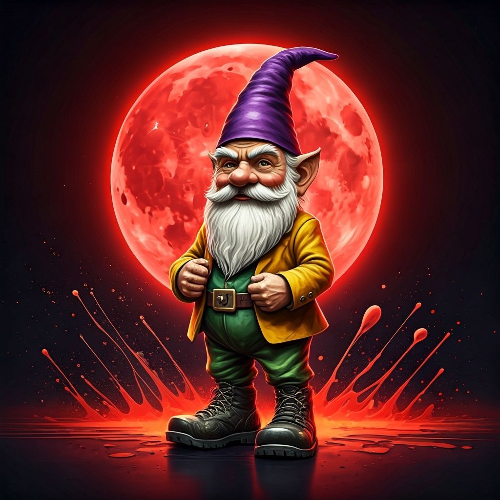 Gnome Dancing in Front of Red Moon: Graffiti Art