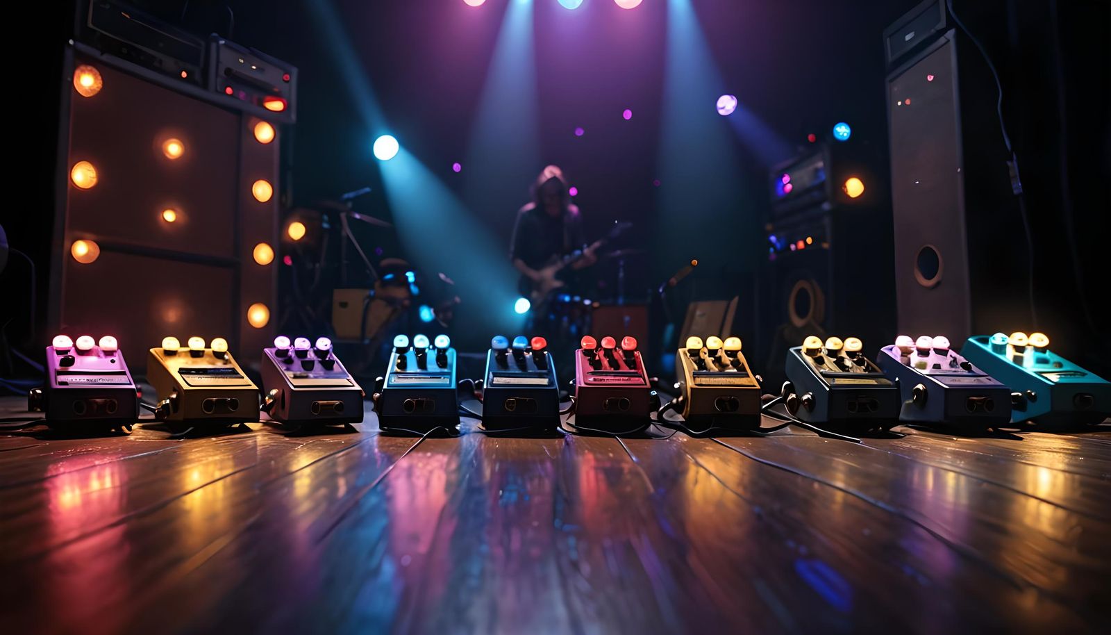 Guitar Pedals on Stage: Detailed Matte Painting