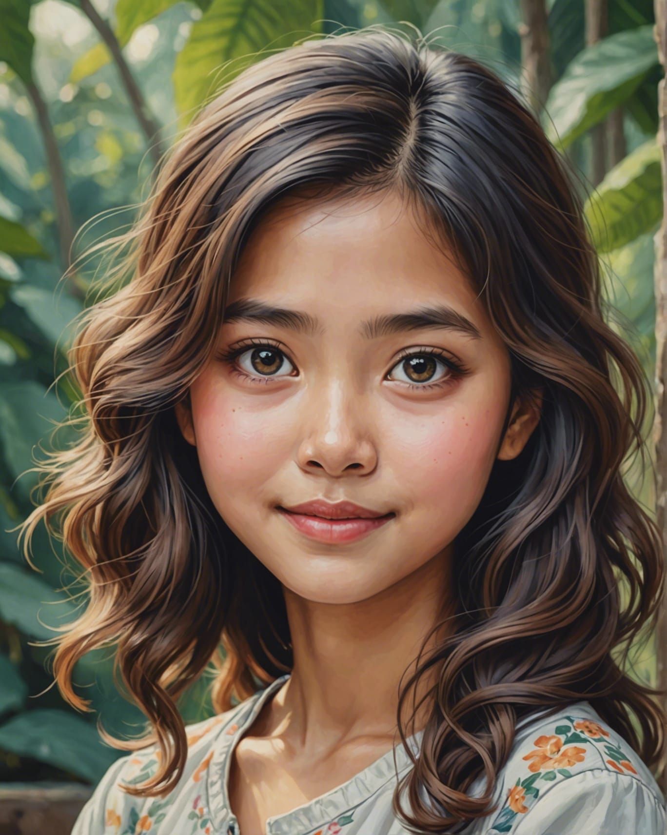 Happy Thai Girl on Beach in Hand-Drawn Style