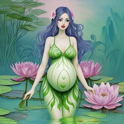 Pregnant Water Lily: A Whimsical Fantasy Art