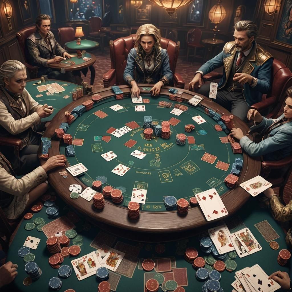 Poker Game with Woman: Detailed Matte Painting