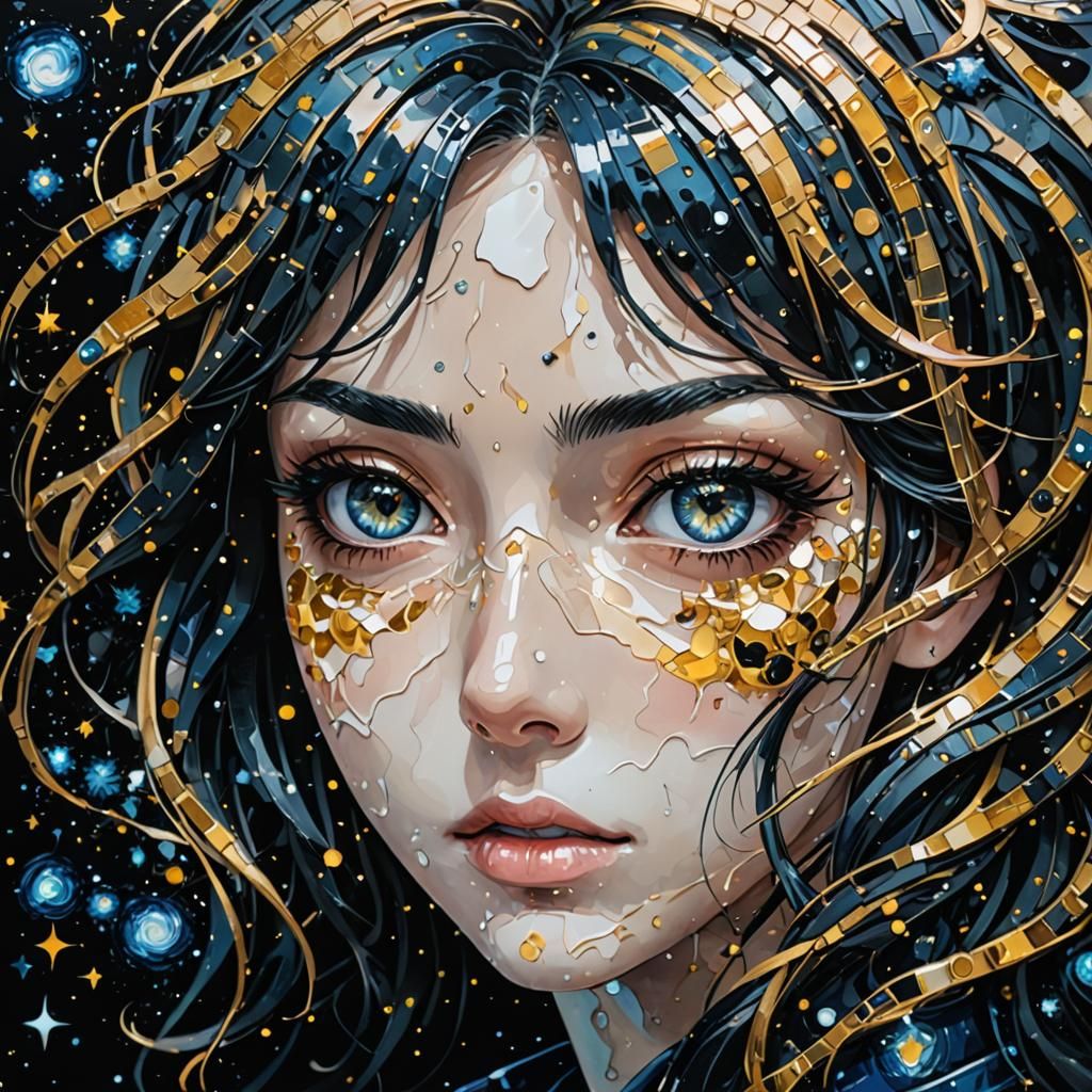 Anime Girl Jigsaw Puzzle in Starry Night Style