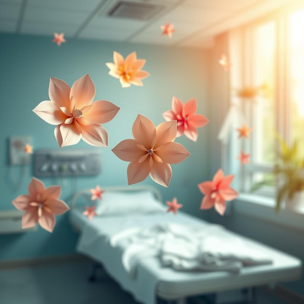 Paper Flowers Float in Hospital Room, Origami Style