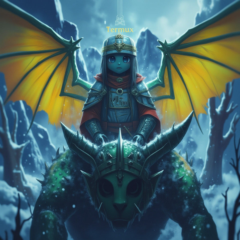 Warrior on Dragon with Neon Wings