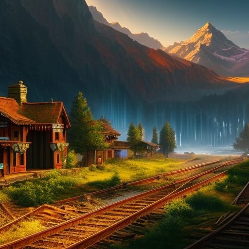Fantastical Train Matte Painting in Deep Color