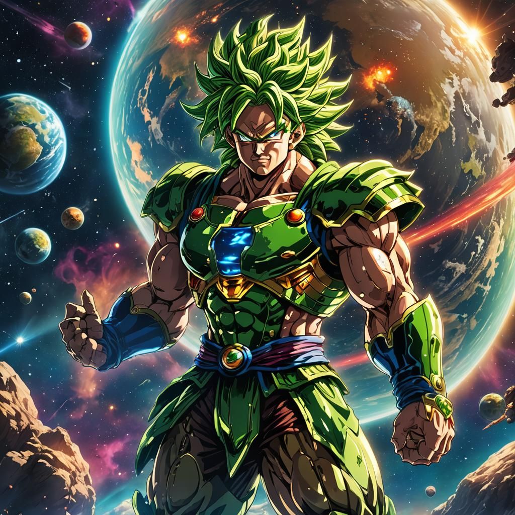 Broly in Space: A Cosmic Sci-Fi Illustration