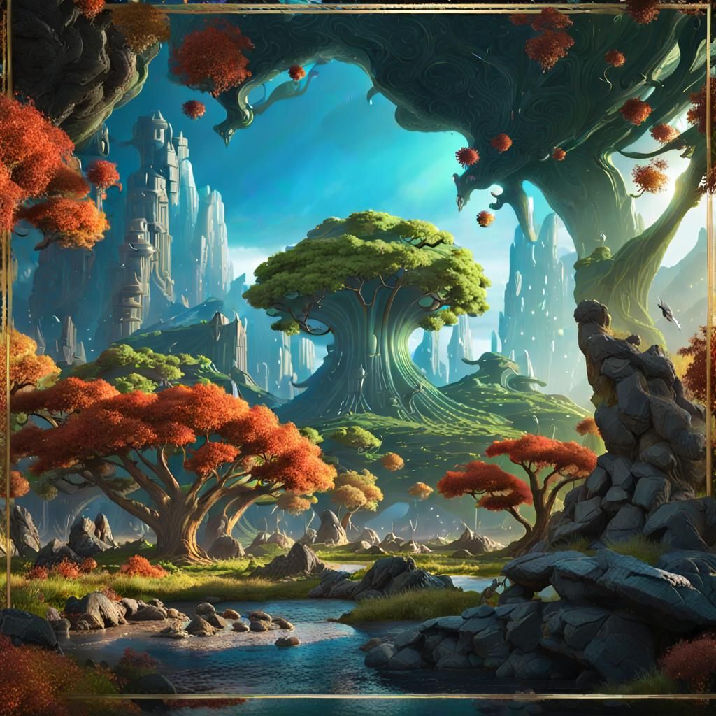 Fantasy Tree in Utopian Landscape, Digital Matte Painting