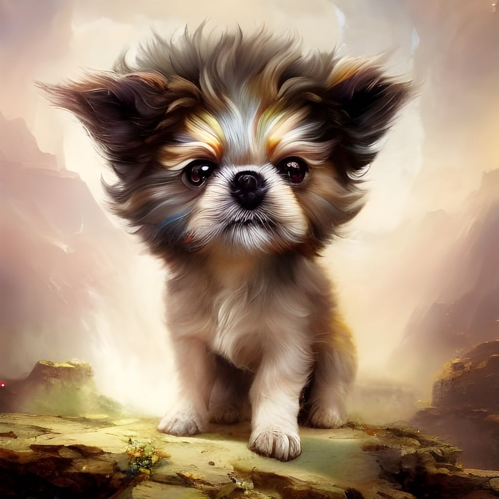 Chibi Two-Headed Puppy in Fantasycore Style