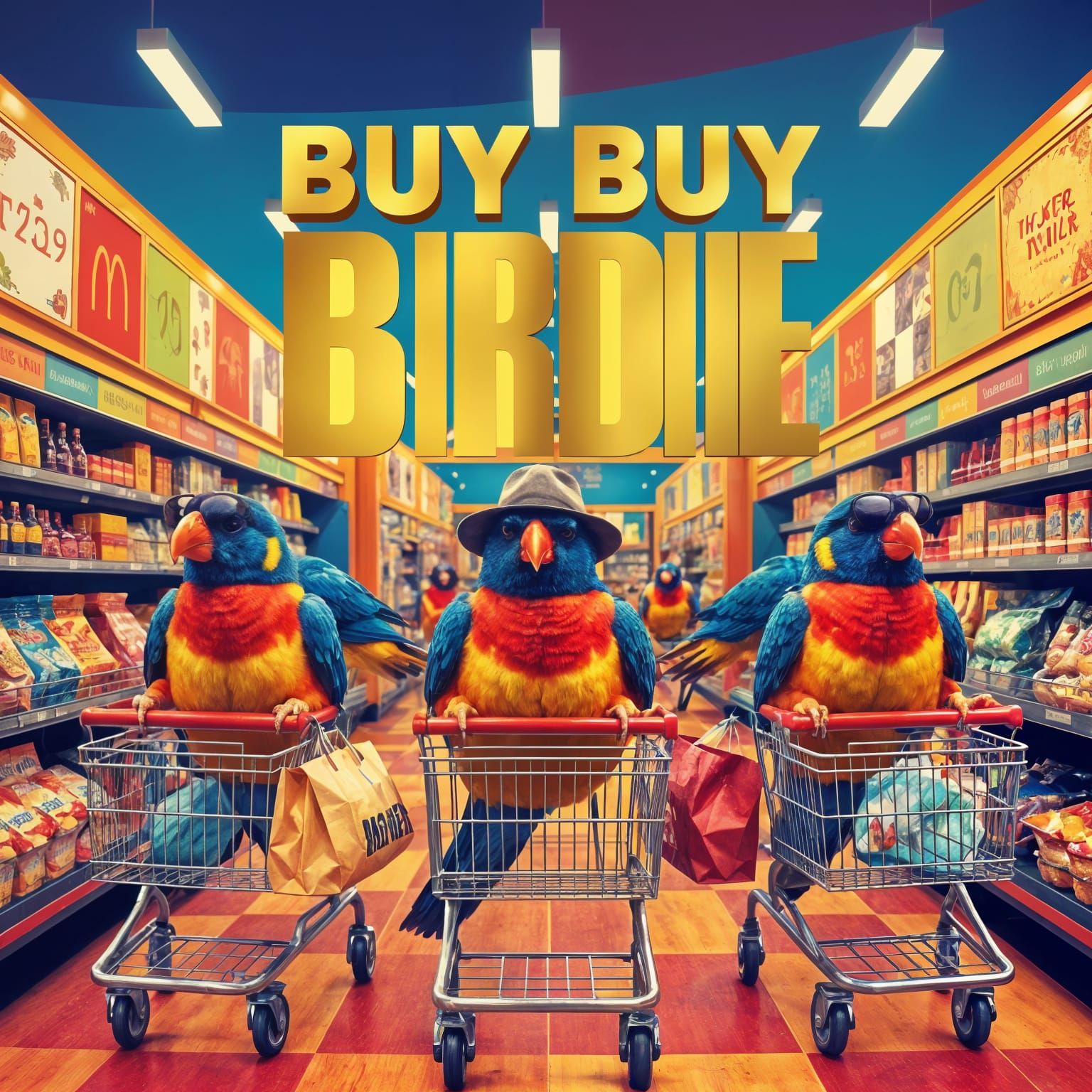 Birds Shop in Style of Vintage Pop Art Poster