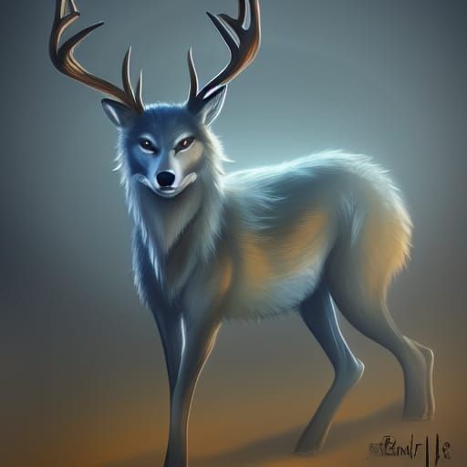 Magical Wolf-Deer Hybrid Creature in Cinematic Style