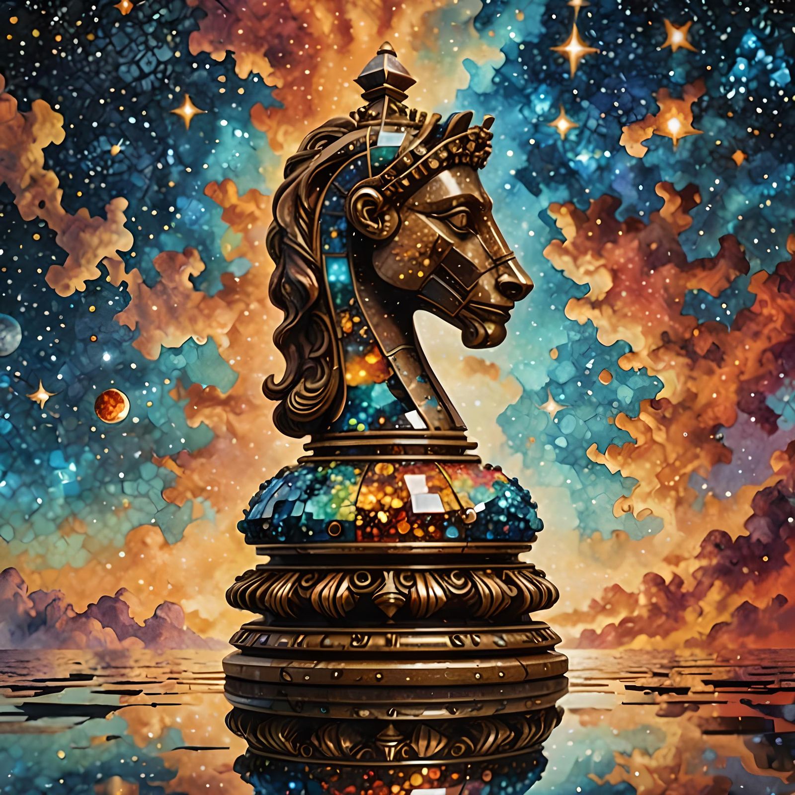 Galactic Chess Piece in Art Nouveau Rococo Style