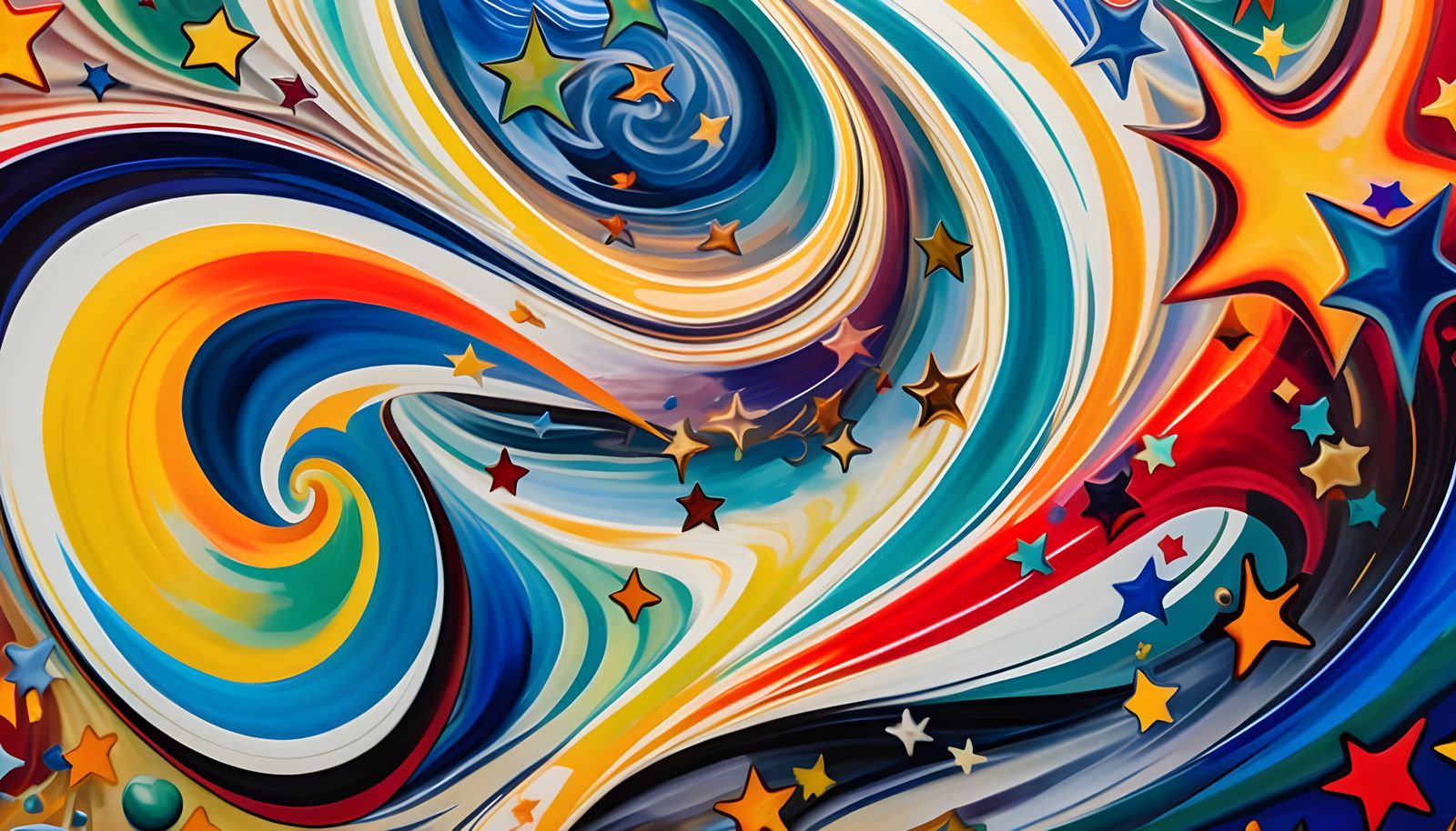 Five Swirling 3D Vortex Maelstroms of Oil Paint and Stars