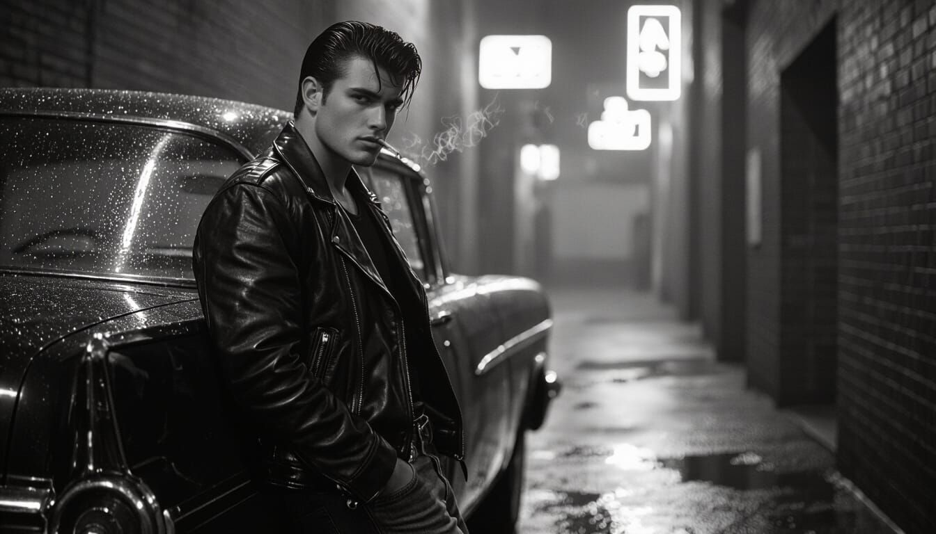 Young Greaser in Black and White Street Photography Style