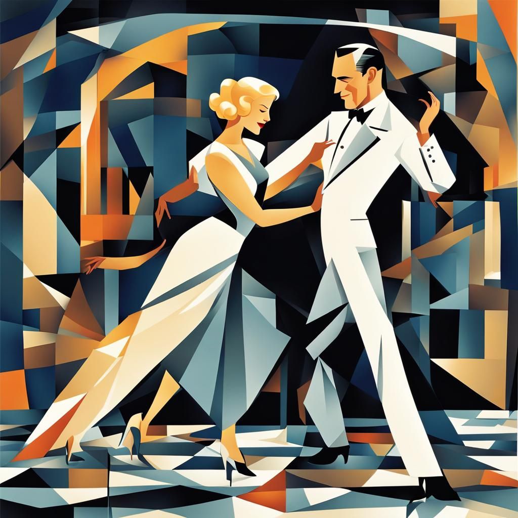 Couple Dancing in Art Deco Digital Illustration Style