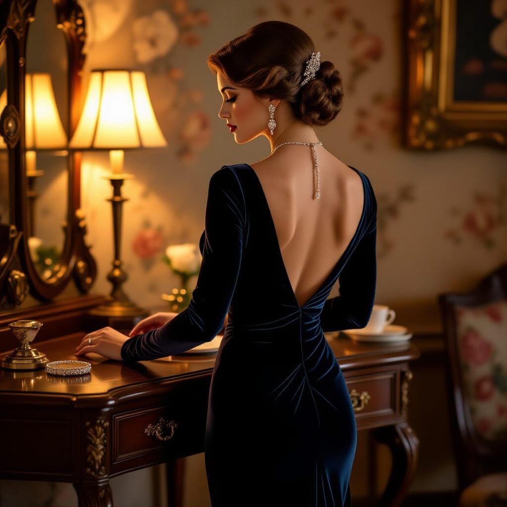 Elegant Woman Removing Jewelry in Warm Light