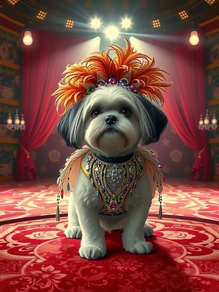 Elegant Shi Tzu Showgirl in Dazzling Costume