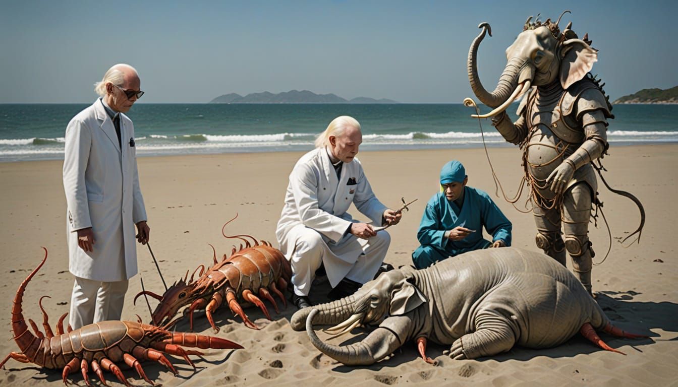 Surreal Elephant-Shrimp Hybrids on Dr. Moreau's Island