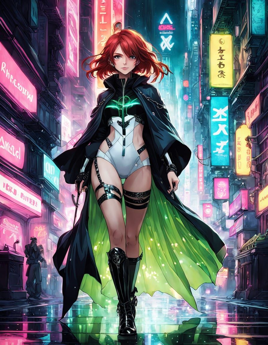 Cyberpunk edgerunners anime style, featured on pixiv, kawaii...