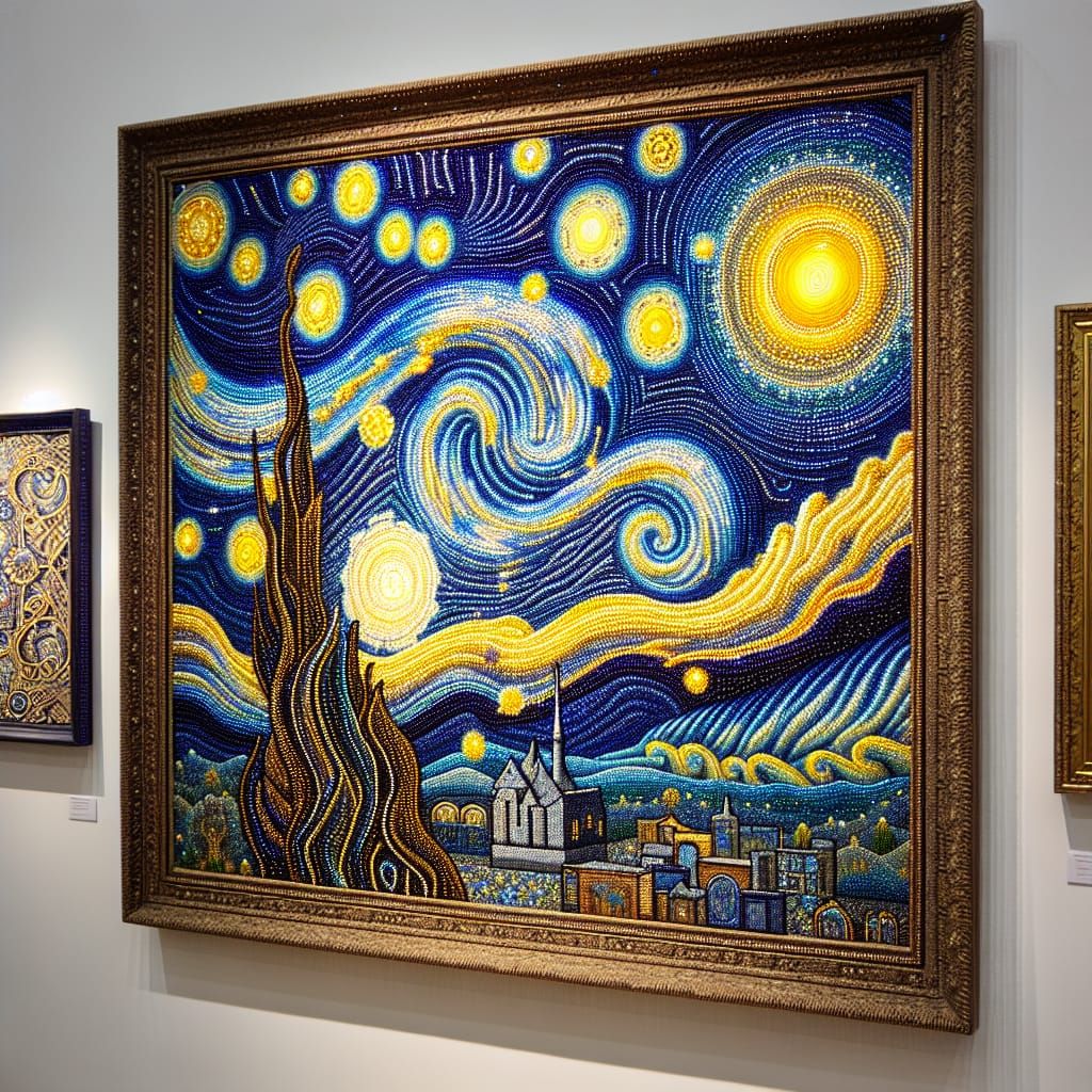 Beaded Starry Night in Post-Impressionist Style