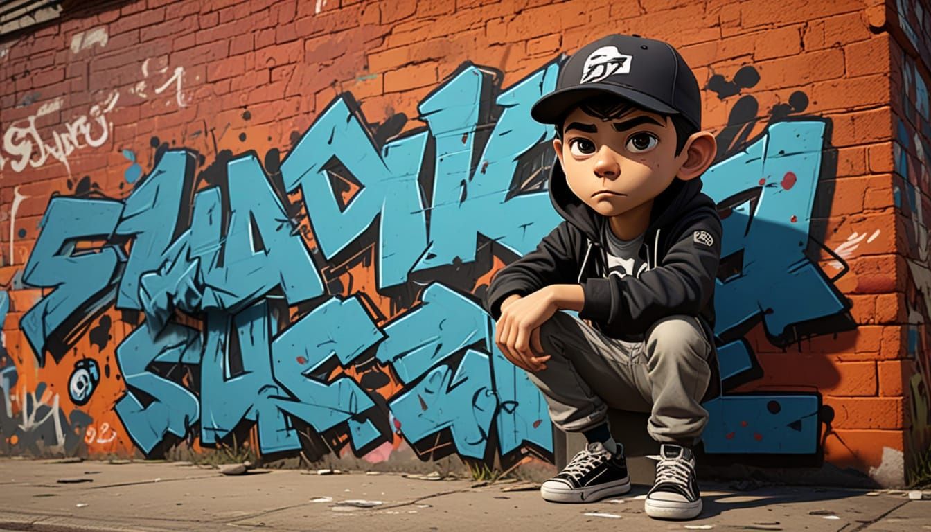 Cel-Shaded Cartoon Hoodlum Masterpiece in Graffiti Style