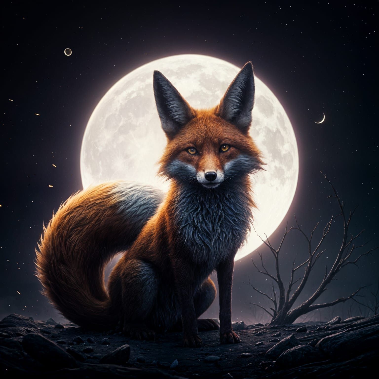 Fox Silhouette Under Celestial Moonlight