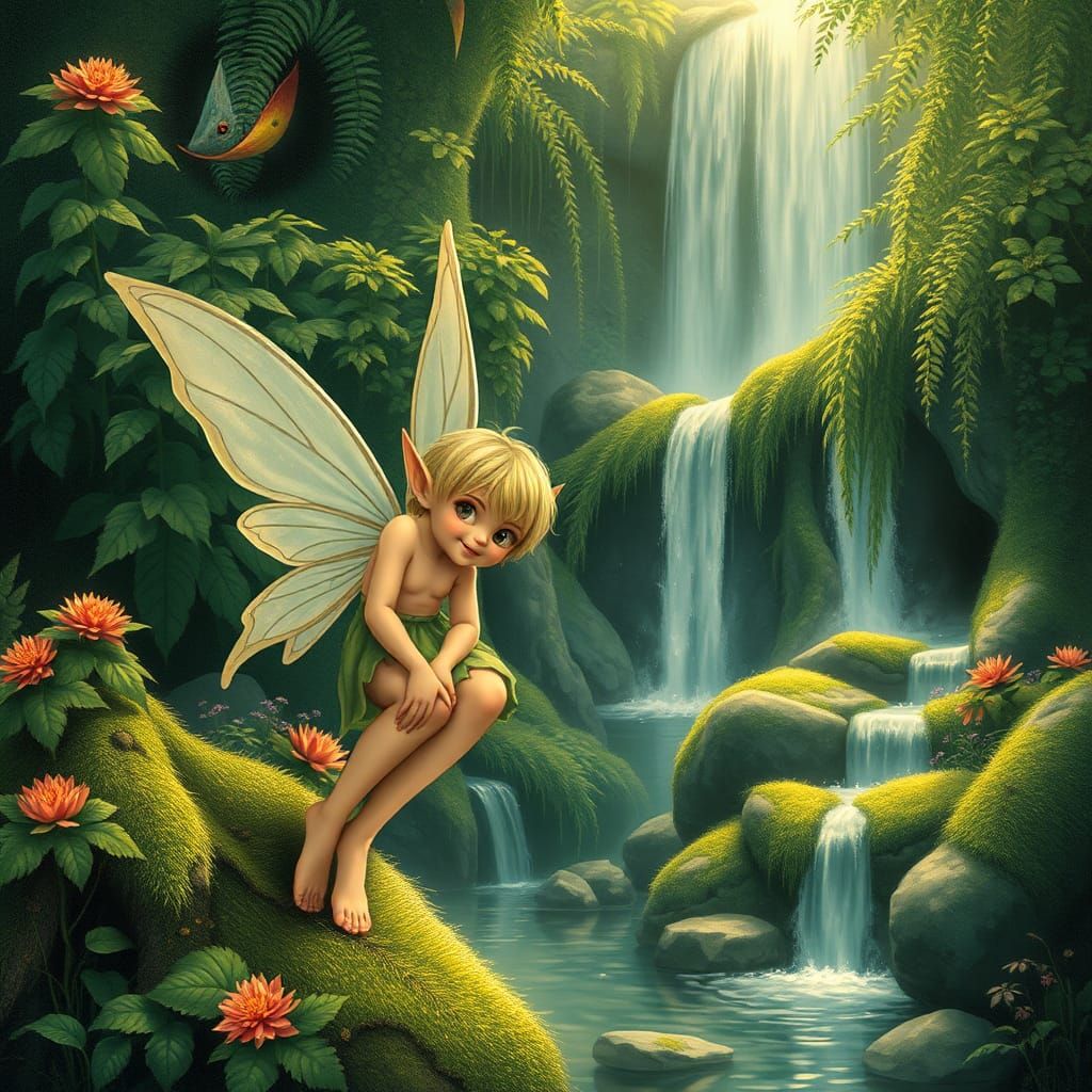 Fairy Elf in Japanese Garden Dreamscape