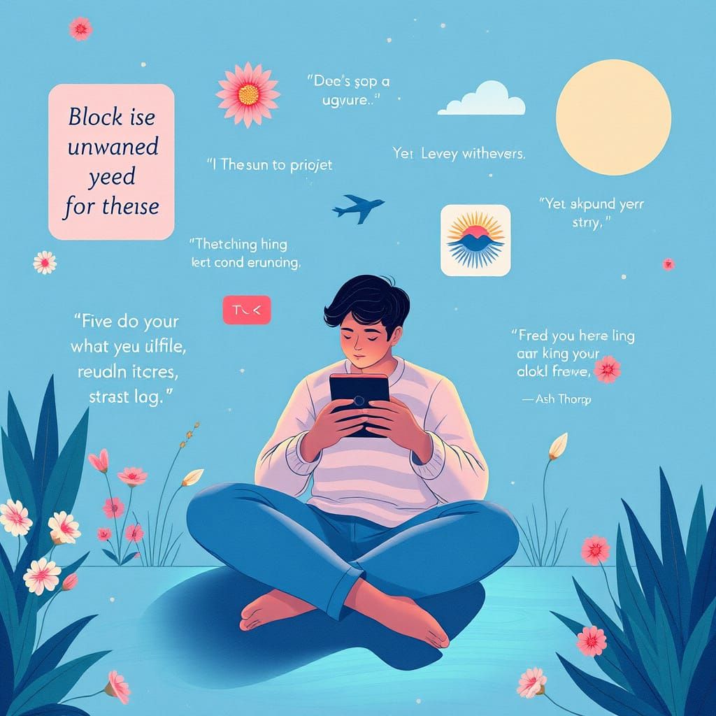 Serene Digital Detox in Dreamy Illustration Style