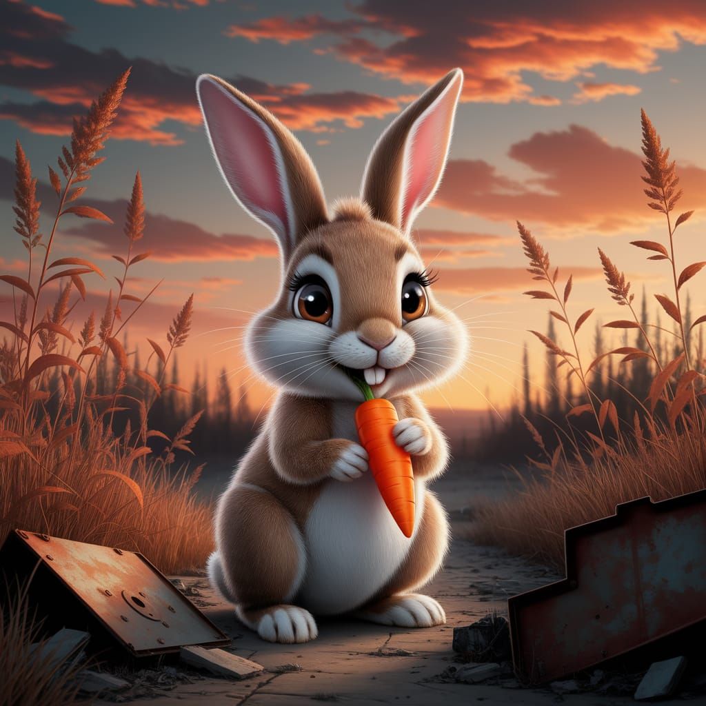 Rabbit in Polluted Field at Sunset