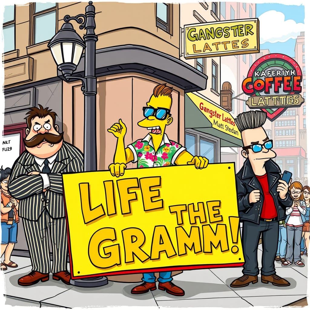 Cartoonish Urban Street Corner in The Simpsons Style