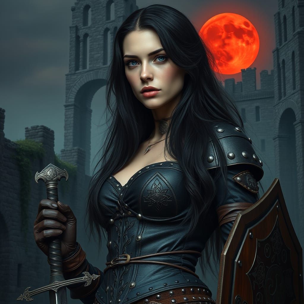 Medieval Warrior Woman in Leather Armor