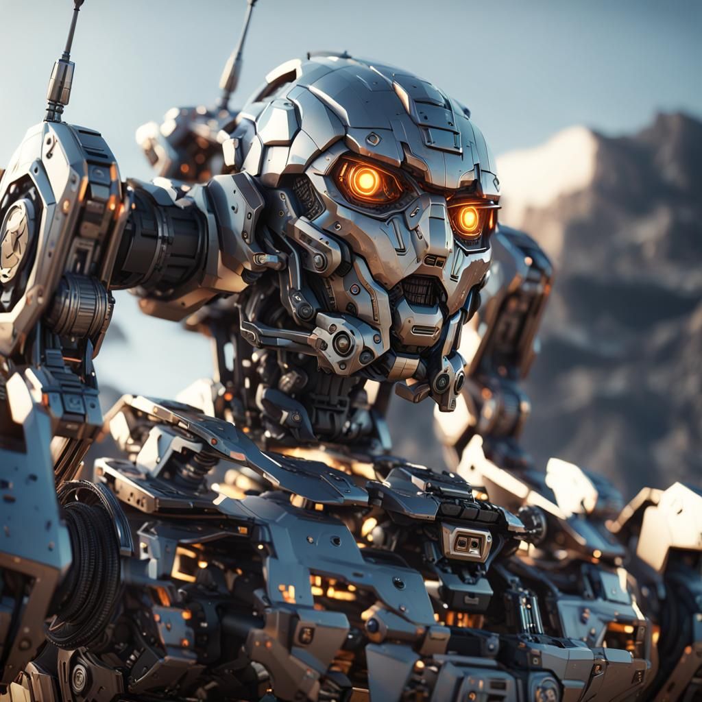 Combat Robot in Futuristic Sci-Fi Landscape