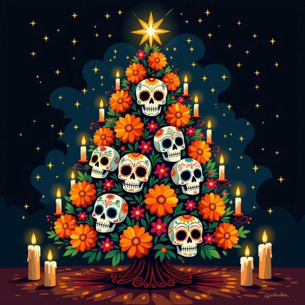 Day of the Dead Christmas Tree with Sugar Skulls