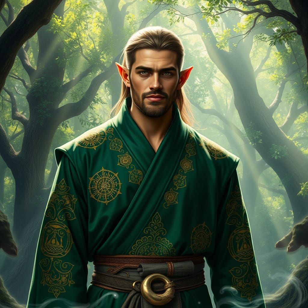 Half-Elf Half-Orc Healer in Emerald Robes