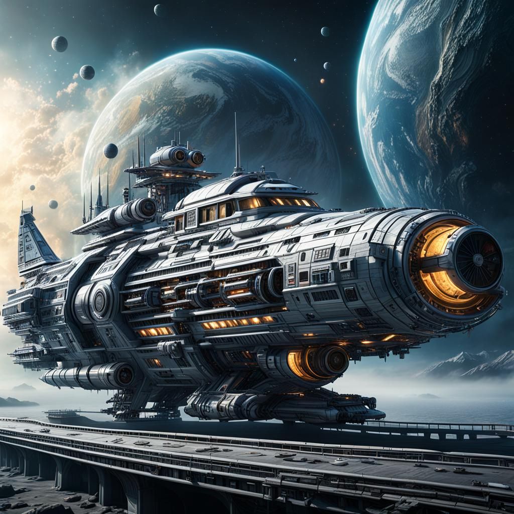 Hyperrealistic Spindrift Star Cruiser: Digital Matte Paintin...