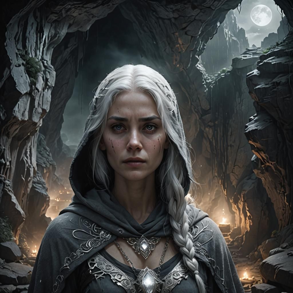 Sorrowful Goddess in Mystical Cave: Digital Matte Painting