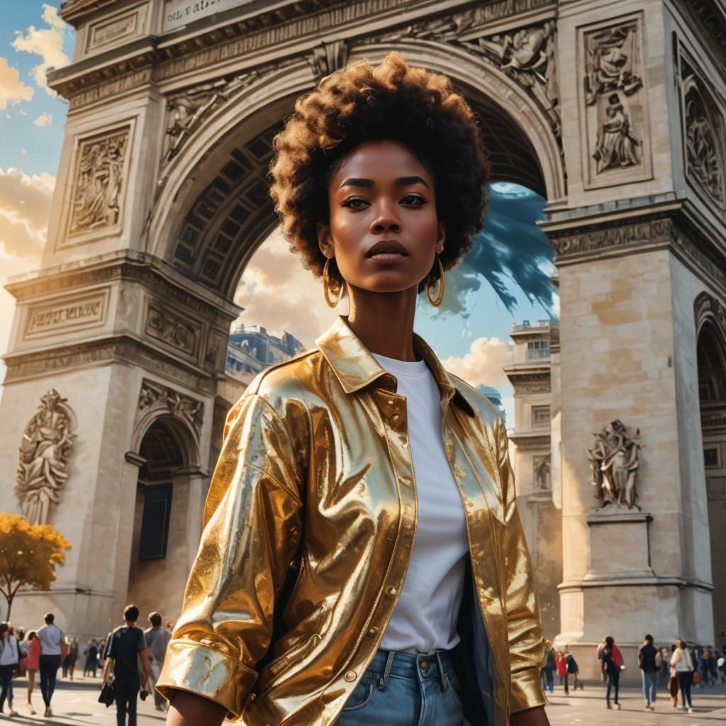 Fashionable Woman by Arc de Triomphe in Digital Art