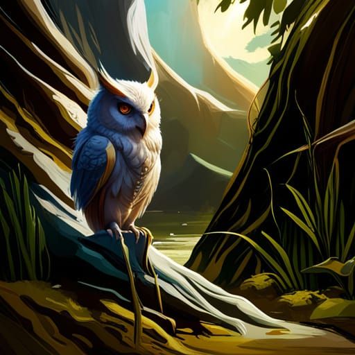 Detailed Matte Painting of Amber-Eyed Owl
