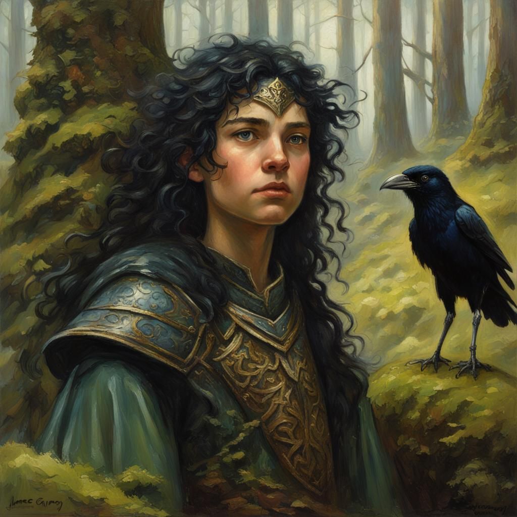 High Elf in Forest, Oil Painting