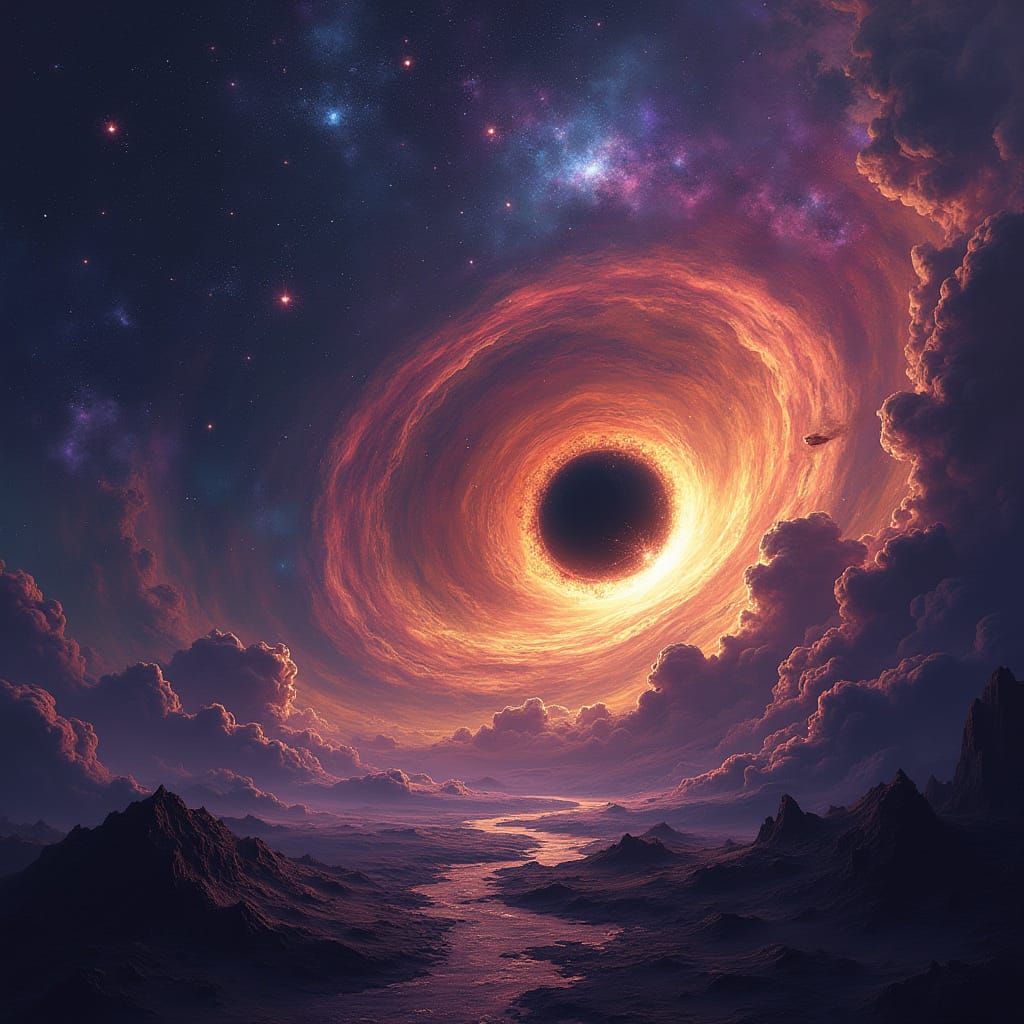 Swirling Black Hole Galaxy in Dark Fantasy Art Style