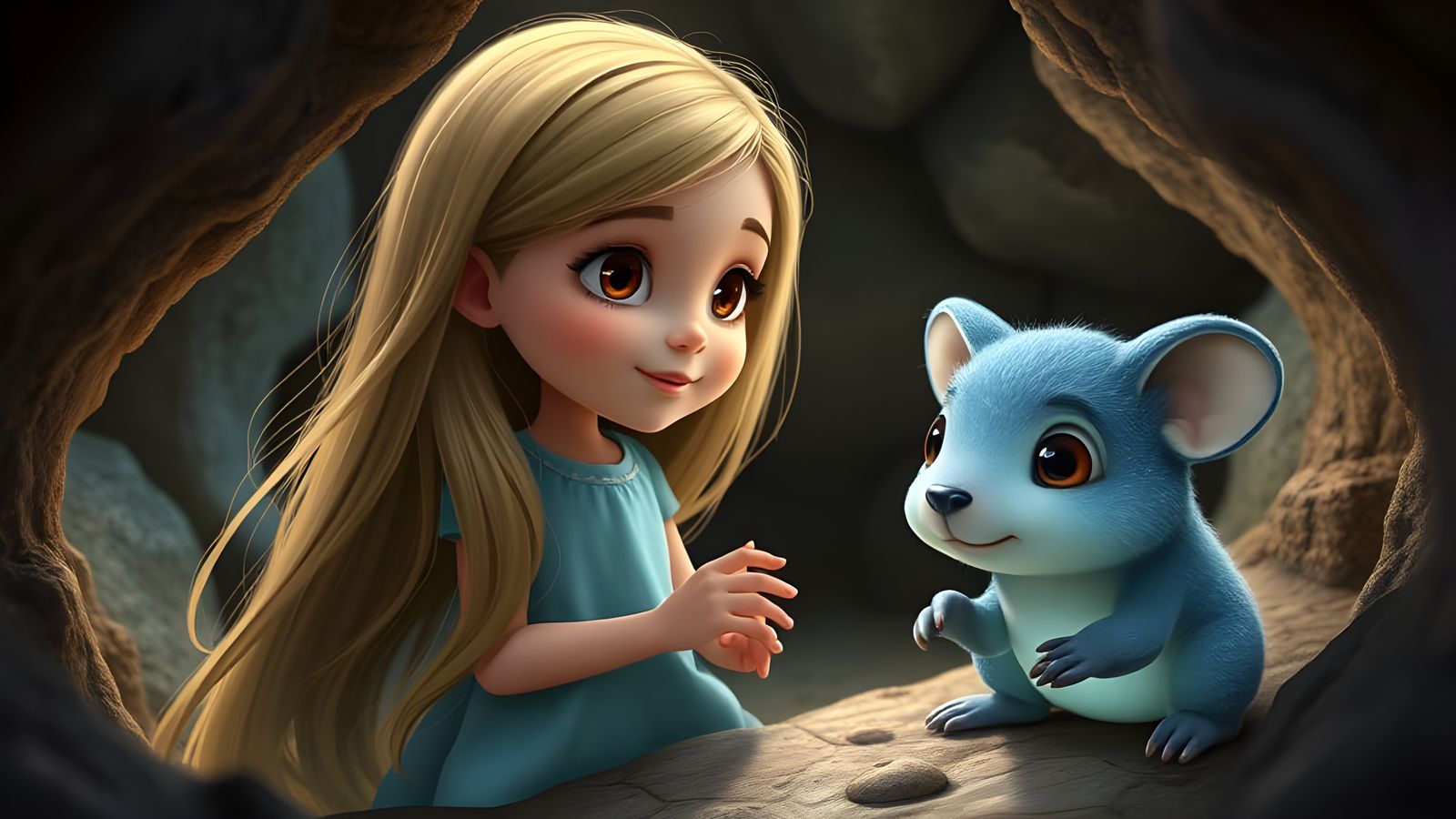 Girl and Magical Creature in Underground World