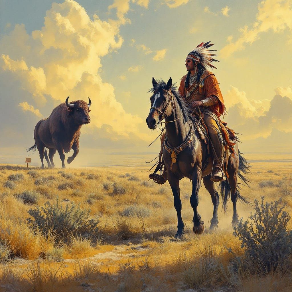 Prairie Horsemen Oil Painting in Deep Color
